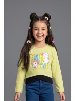 TINY GIRL - Full Sleeves Team Self Love text printed Top- Green