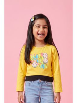 TINY GIRL - Full Sleeves Team Self Love text printed Top- Mustard