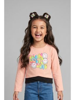 TINY GIRL - Full Sleeves Team Self Love text printed Top- Peach