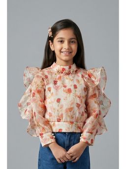 TINY GIRL - Full Sleeves Floral Printed Top- Peach