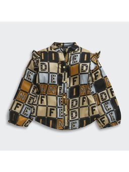 TINY GIRL - Full Sleeves Alphabet Printed Shirt- Fawn
