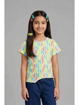 TINY GIRL - Half Sleeves FUN text printed Top- Neon Green
