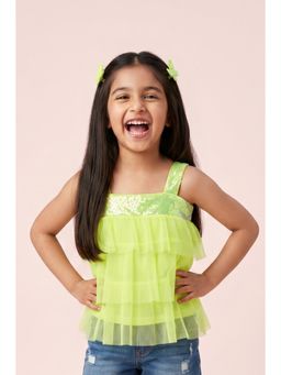 TINY GIRL - Sleeveless Sequin Detailed Layered Top- Lemon