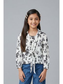 TINY GIRL - Floral Printed Inner and Shirt Set- White
