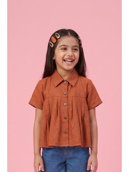 TINY GIRL - Half Sleeves Solid Shirt- Rust