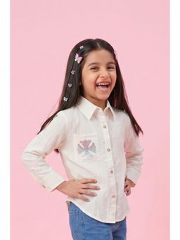 TINY GIRL - Full Sleeves Shirt Embellished Detailed Shirt- White