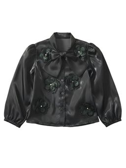 TINY GIRL - Floral Patch Detailed Inner with Shirt Set- Black