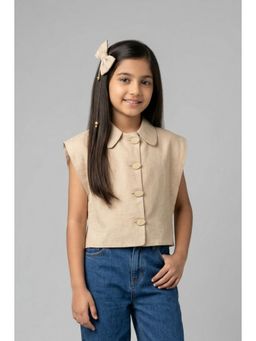 TINY GIRL - Half Sleeves Solid Shirt- Fawn