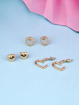 Lilly & Sparkle - Gold Toned Heart Stud Earrings (Set of 3)