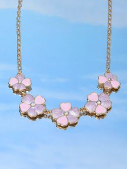 Zaveri Pearls - Pink & Purple Enamel Flowers Contemporary Necklace-ZPFK15160