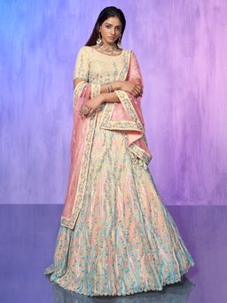 Odette - Off White Embroidered Organza Semi Stitched Lehenga with Blouse & Dupatta (Set of 3)