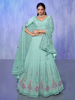 Odette - Sea Green Embroidered Semi Stitched Lehenga with Blouse & Dupatta (Set of 3)