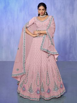 Odette - Pink Embroidered Semi Stitched Lehenga with Blouse & Dupatta (Set of 3)
