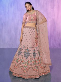 Odette - Mauve Embroidered Semi Stitched Lehenga with Blouse & Dupatta (Set of 3)