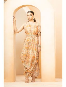 STUDIO BAGECHAA - Fiza Printed Multi-Color Midi Dress with Belt (Set of 2)