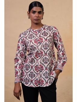 Folksong - Off White Floral Fabric Origami Hand Block Printed Cotton Tunic for Women