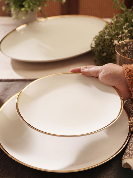 Pure Home + Living White Gold Rim Ceramic Dessert Plates