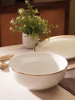 Pure Home + Living - White Gold Rim Ceramic Serving Bowl