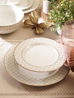 Pure Home + Living - Ivory Ceramic Criss Cross Detail Dessert Plates
