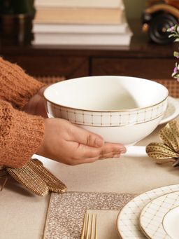 Pure Home + Living - Ivory Ceramic Criss Cross Detail Serving Bowl