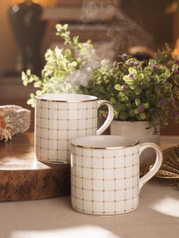 Pure Home + Living - Ivory Ceramic Criss Cross Detail Coffee Mugs (Pack of 2)
