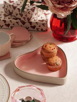 Pure Home + Living - Pink & Ivory Faux Leather Heart Shaped Platter