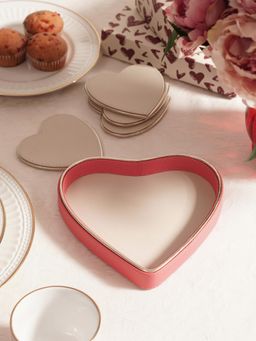 Pure Home + Living - Pink & Ivory Faux Leather Heart Shaped Platter