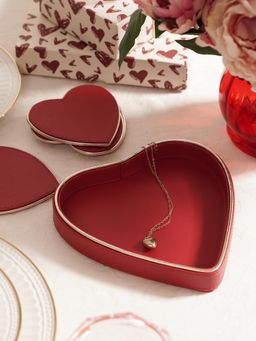 Pure Home + Living - Red Faux Leather Heart Shaped Platter