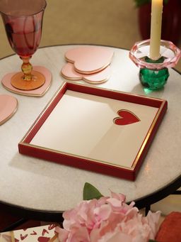 Pure Home + Living - Red & Ivory Faux Leather Square Platter