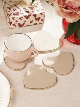 Pure Home + Living - Ivory Faux Leather Heart Shaped Coasters (Pack of 4)