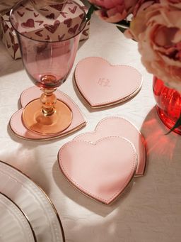 Pure Home + Living - Pink Faux Leather Heart Shaped Coasters (Pack of 4)