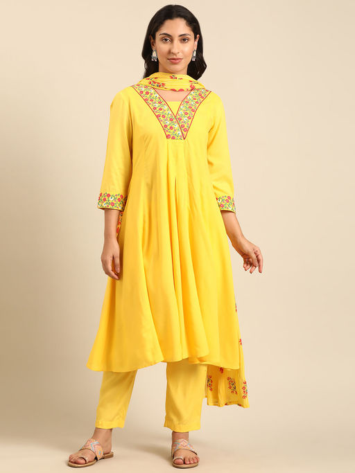 Imara Yellow Three-Piece Kurta with Pant and Dupatta (Set of 3)