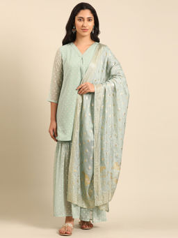 Imara - Blue Self Design Kurti with Sharara and Dupatta (Set of 3)