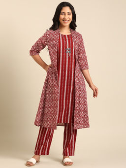 Imara - Red Three-Piece Kurta with Pant And Jacket (Set of 3)