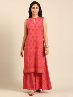 Imara - Coral Flared Kurta with Palazzo (Set of 2)