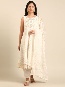 Imara - Ivory Anarkali Kurta with Pant And Dupatta (Set of 3)