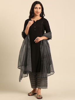 Imara - Black & White Monochrome Kurta with Pant and Dupatta (Set of 3)