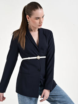 Kazo - White Round Pearl Buckle Thin Belt