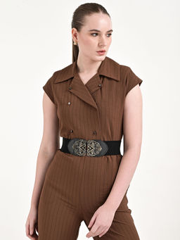 Kazo - Black Broad Elasticated Vintage Belt