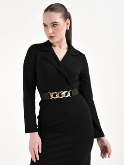 Kazo - Black Gold Metal Chain Accented Elasticated Belt