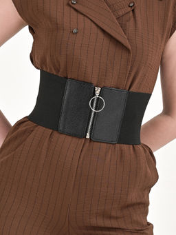 Kazo - Black Broad Zip Up Corset Belt