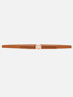 Kazo - Brown Pearl Buckle Thin Elasticated Belt