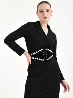 Kazo - Black Pearl Detail Broad Corset Belt