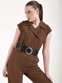 Kazo - Black Round Buckle Broad Belt