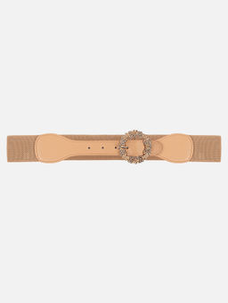 Kazo - Beige Embellished Round Buckle Elasticated Belt