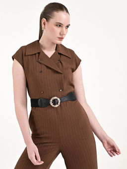 Kazo - Black Embellished Round Buckle Elasticated Belt