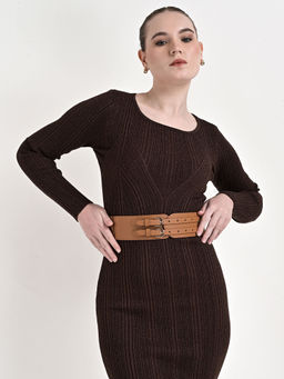 Kazo - Brown Faux Leather Elasticated Belt