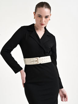 Kazo - Off White Faux Leather Elasticated Belt