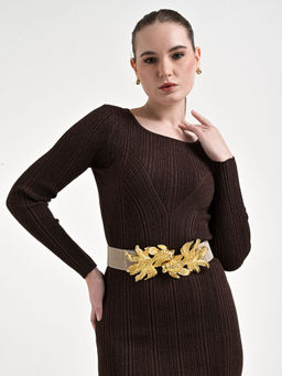 Kazo - Beige Statement Buckle Broad Elasticated Belt