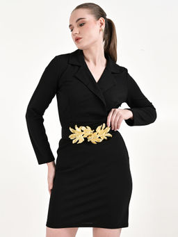 Kazo - Black Statement Buckle Broad Elasticated Belt